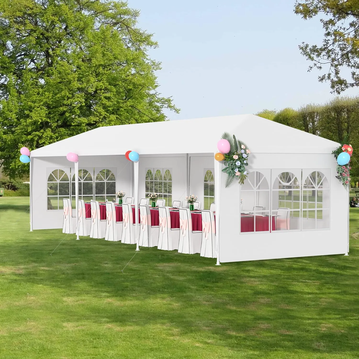 10’ x 30’ Party Tent Portable Outdoor Canopy Tent Sturdy Pop Up Gazebo with 5 Removable Walls Easy Assembly Outdoor Tents for Parties Wedding Event Backyard Patio, White