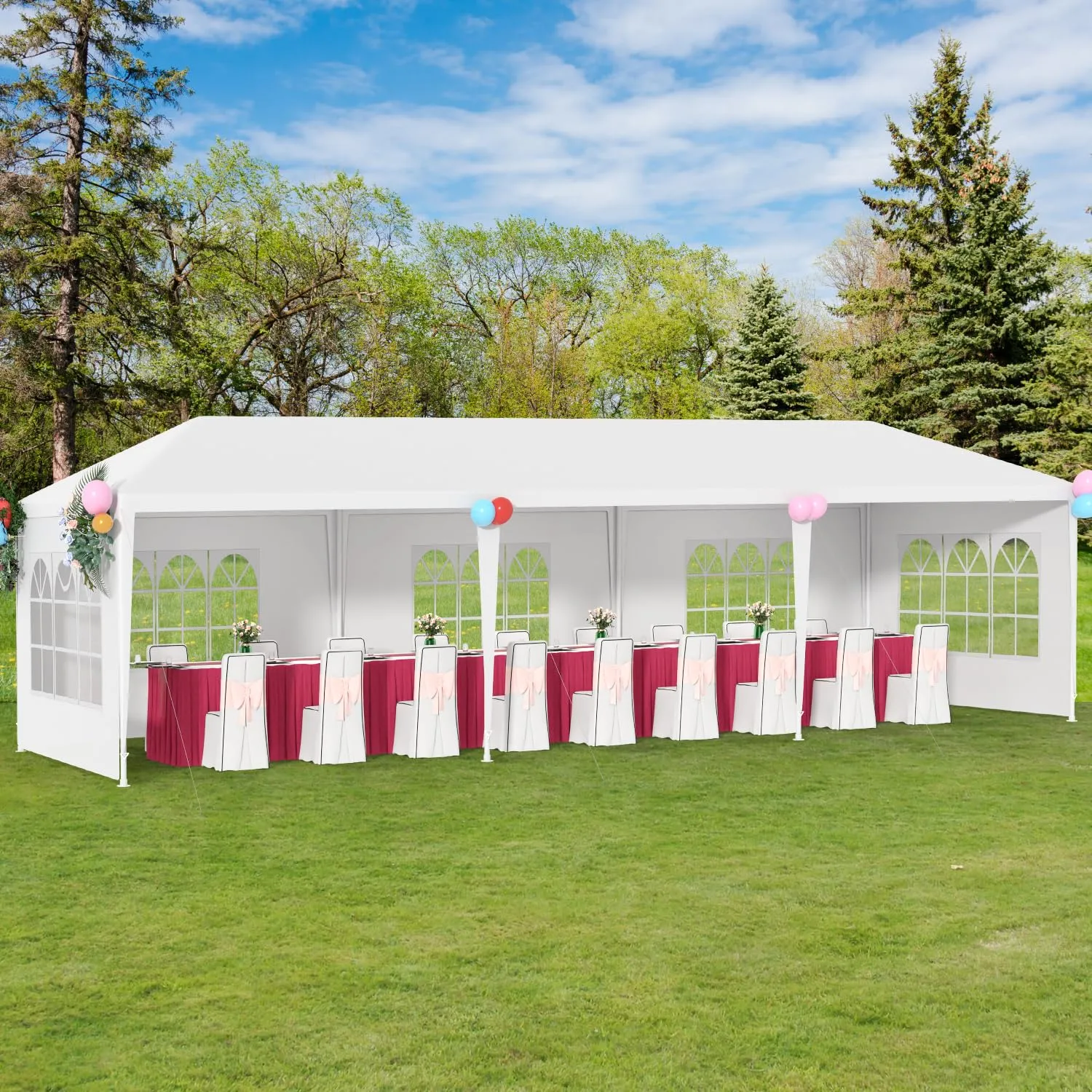 10’ x 30’ Party Tent Portable Outdoor Canopy Tent Sturdy Pop Up Gazebo with 5 Removable Walls Easy Assembly Outdoor Tents for Parties Wedding Event Backyard Patio, White