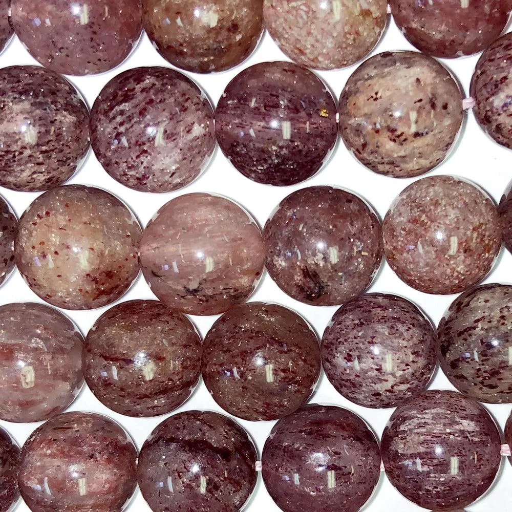 10mm Round Grade A Gemstone Beads - Strawberry Quartz (Pack of 10)