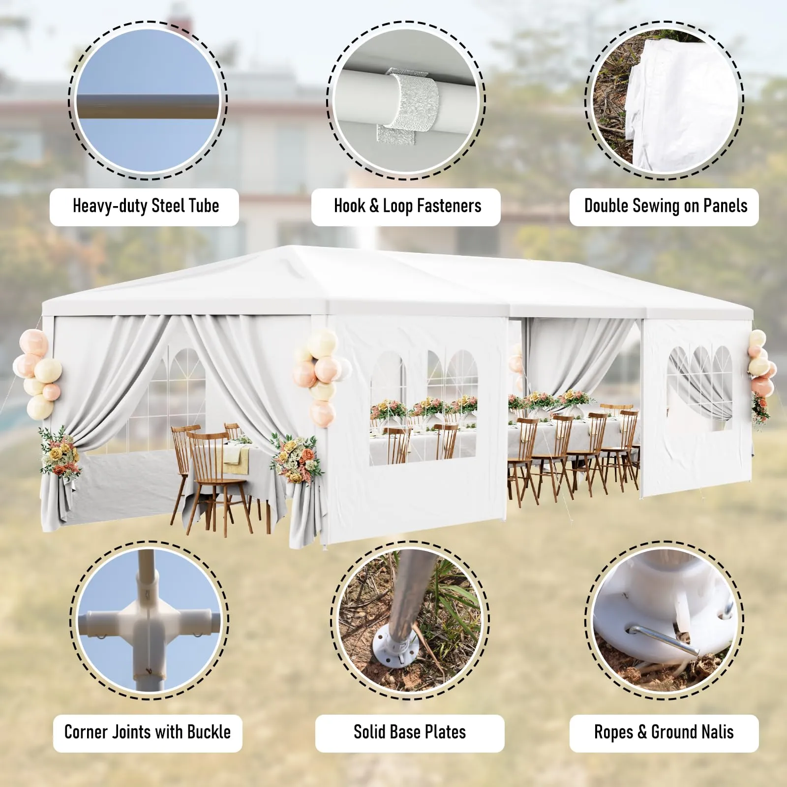 10x30 Outdoor Party Tent White Tents for Parties Heavy Duty Canopy Tent Patio Gazebo Shelter with 7 Removable Sidewalls Wedding BBQ Events Tent for Birthday Graduation Backyard Garden