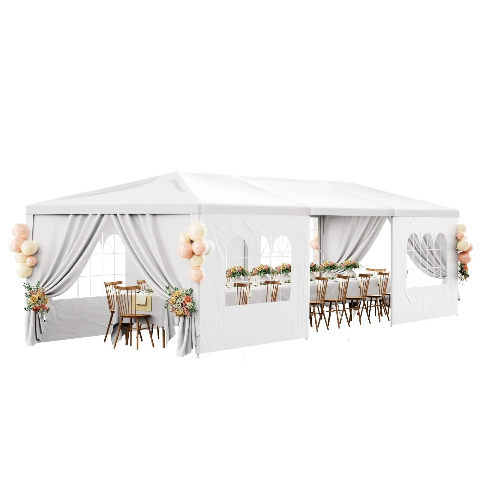 10x30 Outdoor Party Tent White Tents for Parties Heavy Duty Canopy Tent Patio Gazebo Shelter with 7 Removable Sidewalls Wedding BBQ Events Tent for Birthday Graduation Backyard Garden