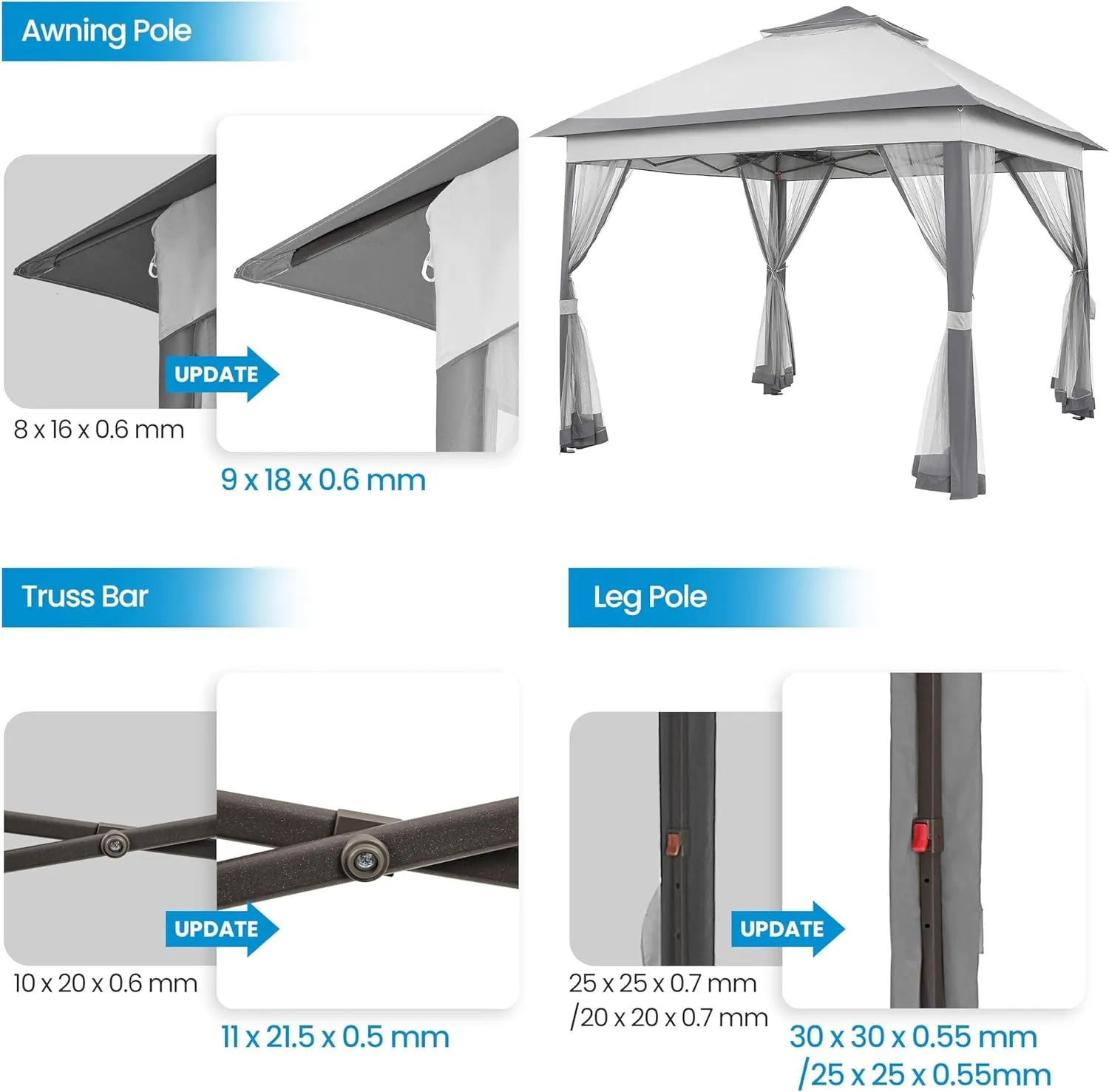 11X11 Pop up Gazebo Outdoor Canopy Shelter, Instant Patio Gazebo Sun Shade Canopy Tent with 4 Sandbags, 2 Tiers Roof & Mesh Netting for Lawn, Garden, Backyard & Deck, Gray