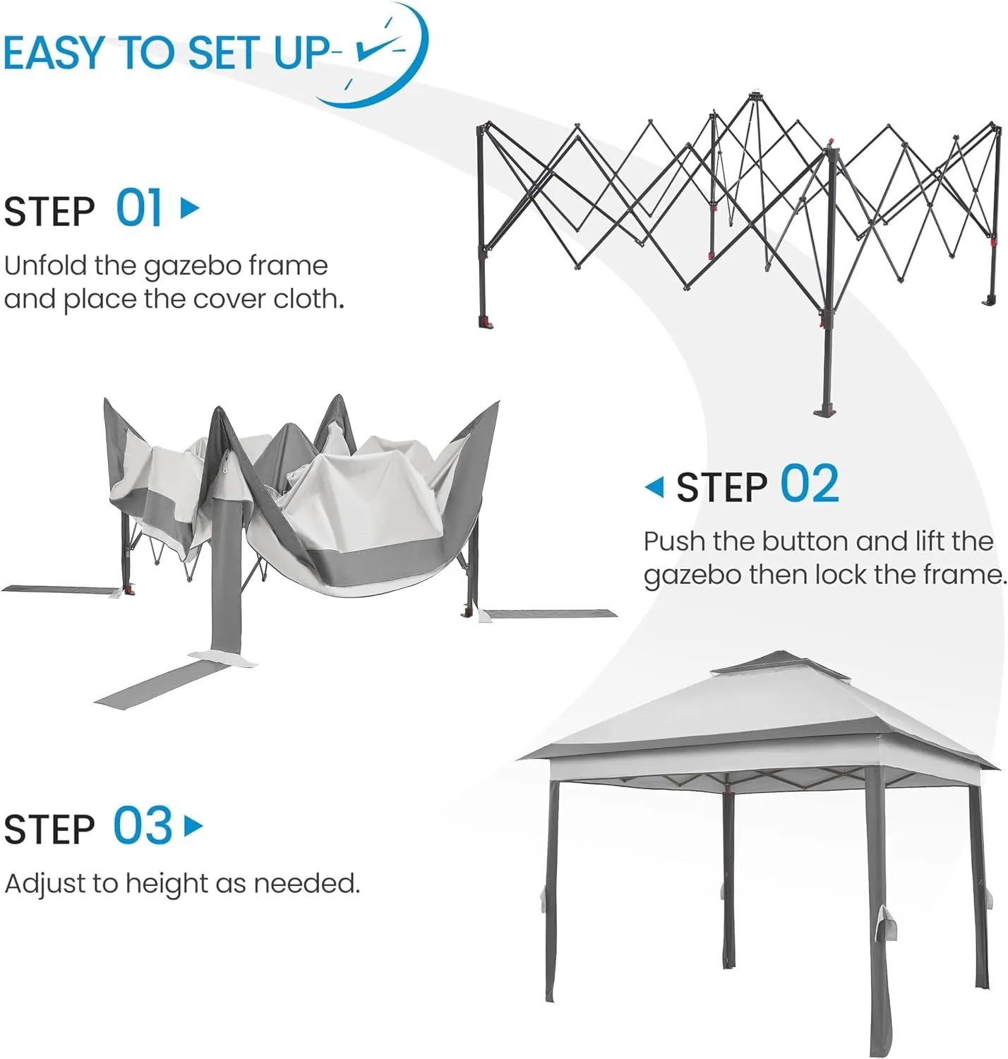 11X11 Pop up Gazebo Outdoor Canopy Shelter, Instant Patio Gazebo Sun Shade Canopy Tent with 4 Sandbags, 2 Tiers Roof & Mesh Netting for Lawn, Garden, Backyard & Deck, Gray