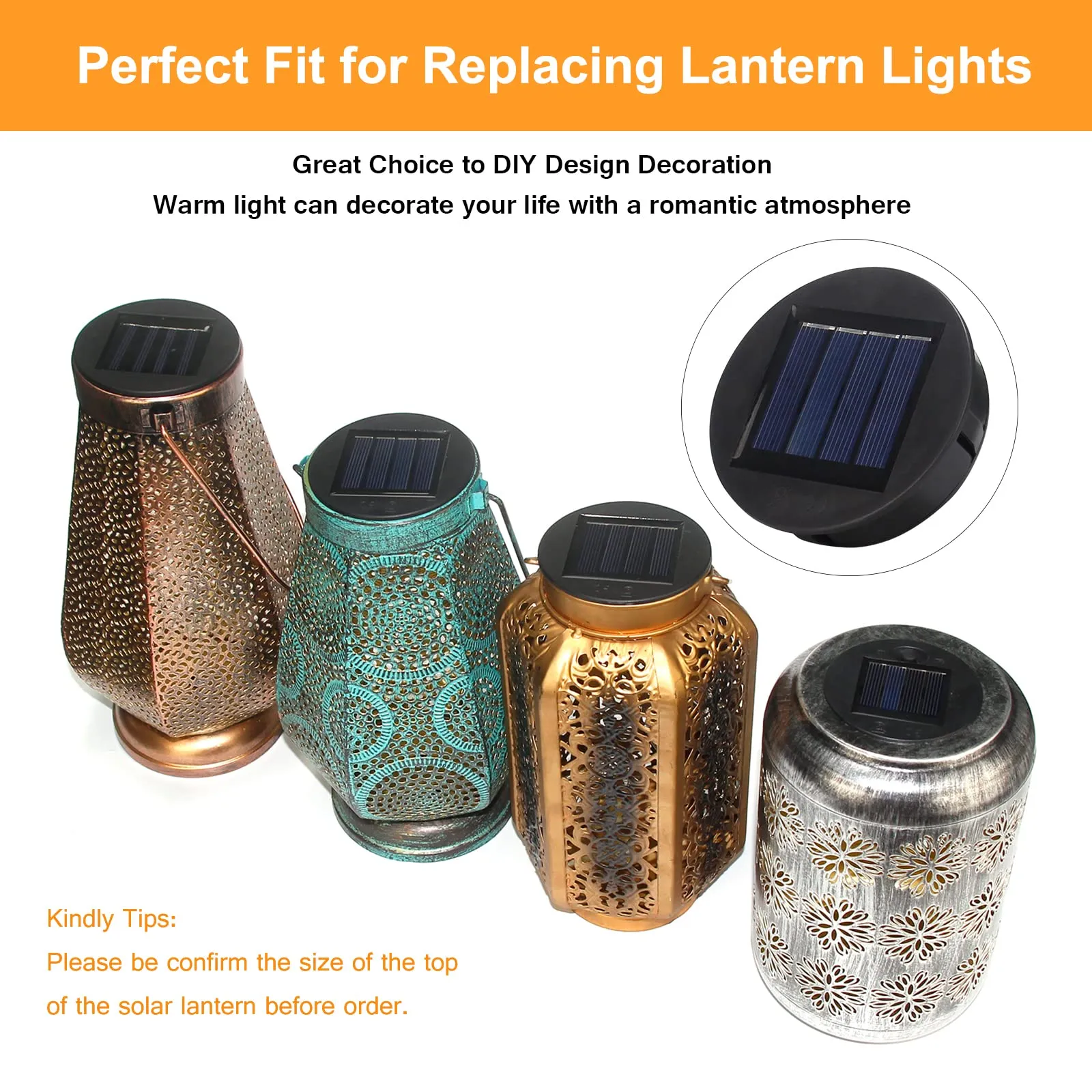 2 Pack Solar Lights Replacement Top, Solar Light Parts, LED Solar Panel Lantern Lid Lights, Outdoor Lantern Solar Replacement Parts, Garden Patio Decor Light up Your Space (3.15in)