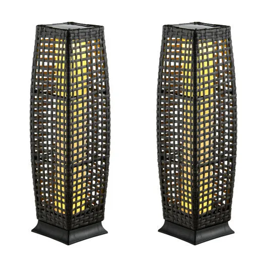 2 Pieces Solar-Powered Square Wicker Floor Lamps with Auto LED Light-Black