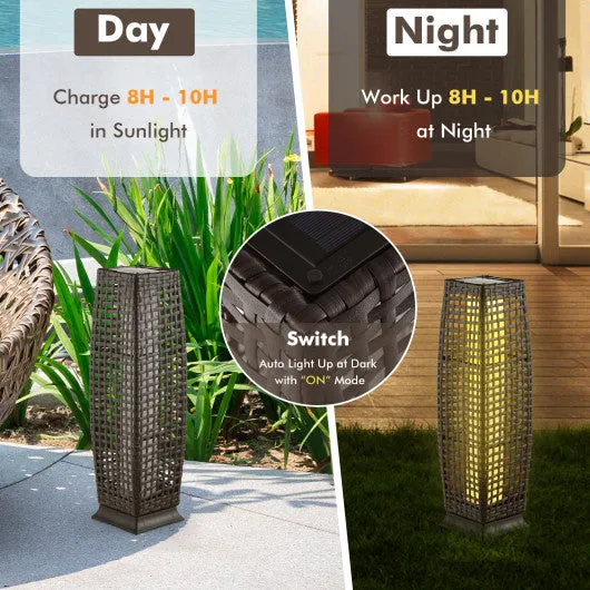 2 Pieces Solar-Powered Square Wicker Floor Lamps with Auto LED Light-Brown