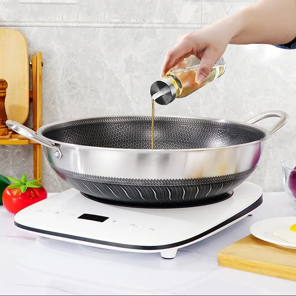 316 Stainless Steel 40cm Non-Stick Stir Fry Cooking Kitchen Wok Pan Honeycomb Double Sided