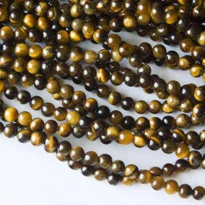 4mm Round Grade A Gemstone Beads - Yellow Tiger Eye (Pack of 10)