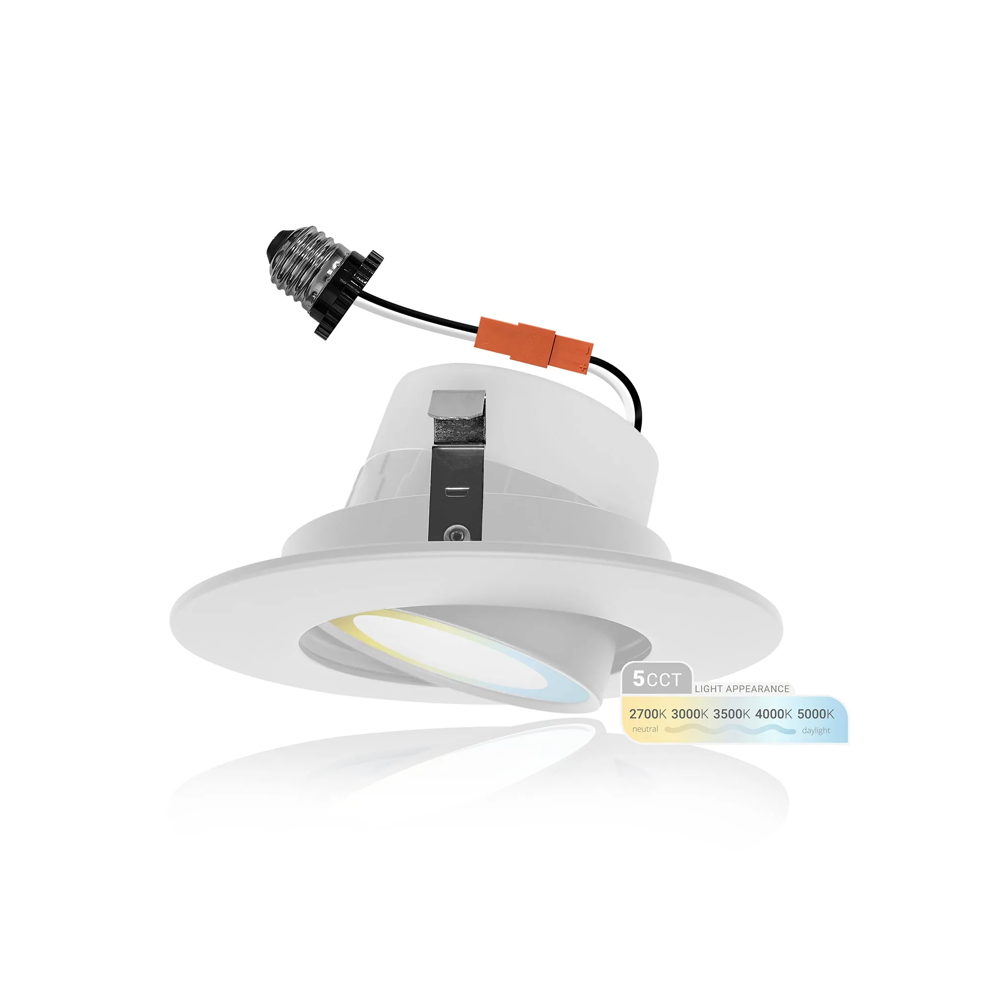 4" Inch Adjustable Can Lights Sloped Ceiling Recessed Lighting - Damp Rated - 5CCT 2700K-5000K - 750LM