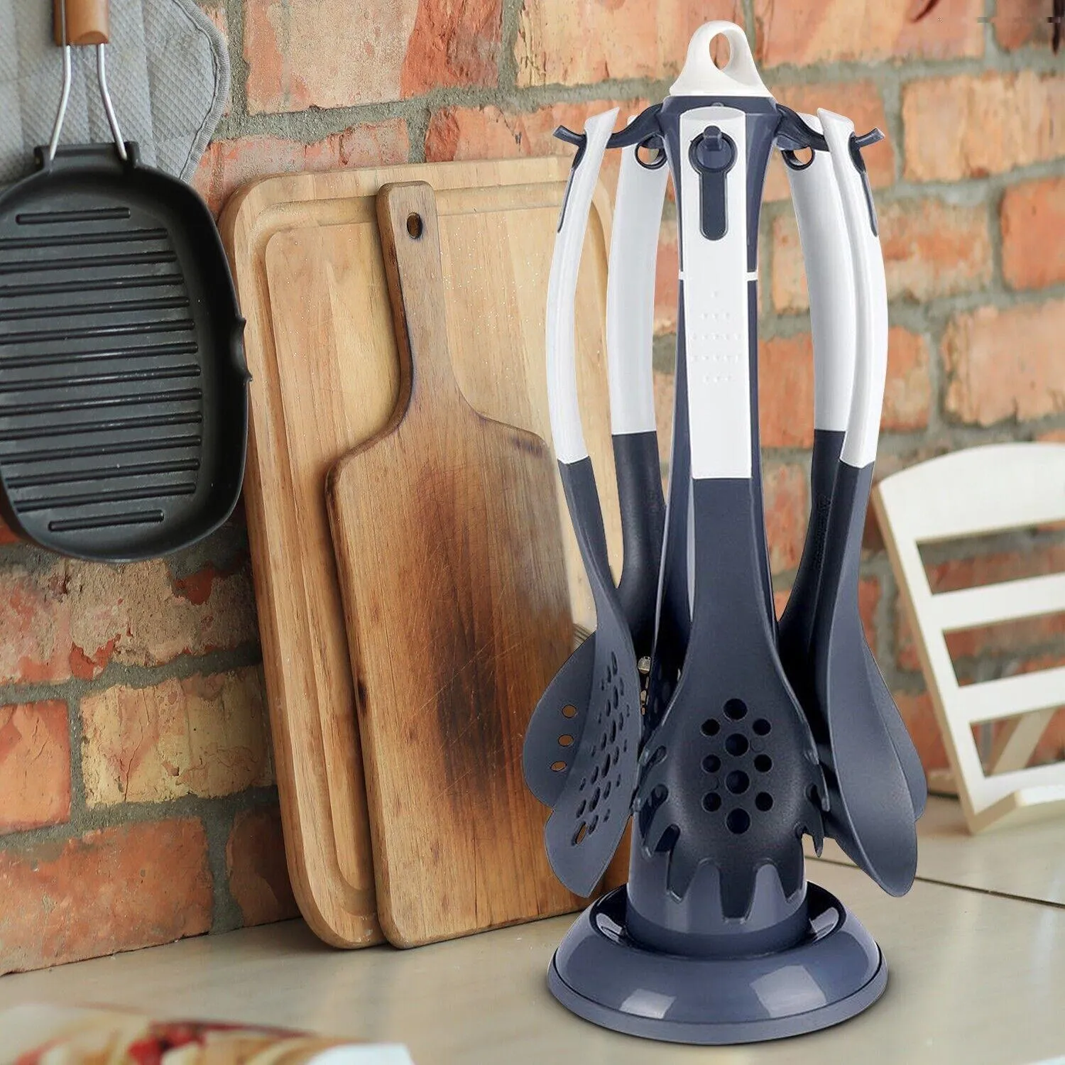 6 Pcs Cooking Utensils Set With Rotating Stand