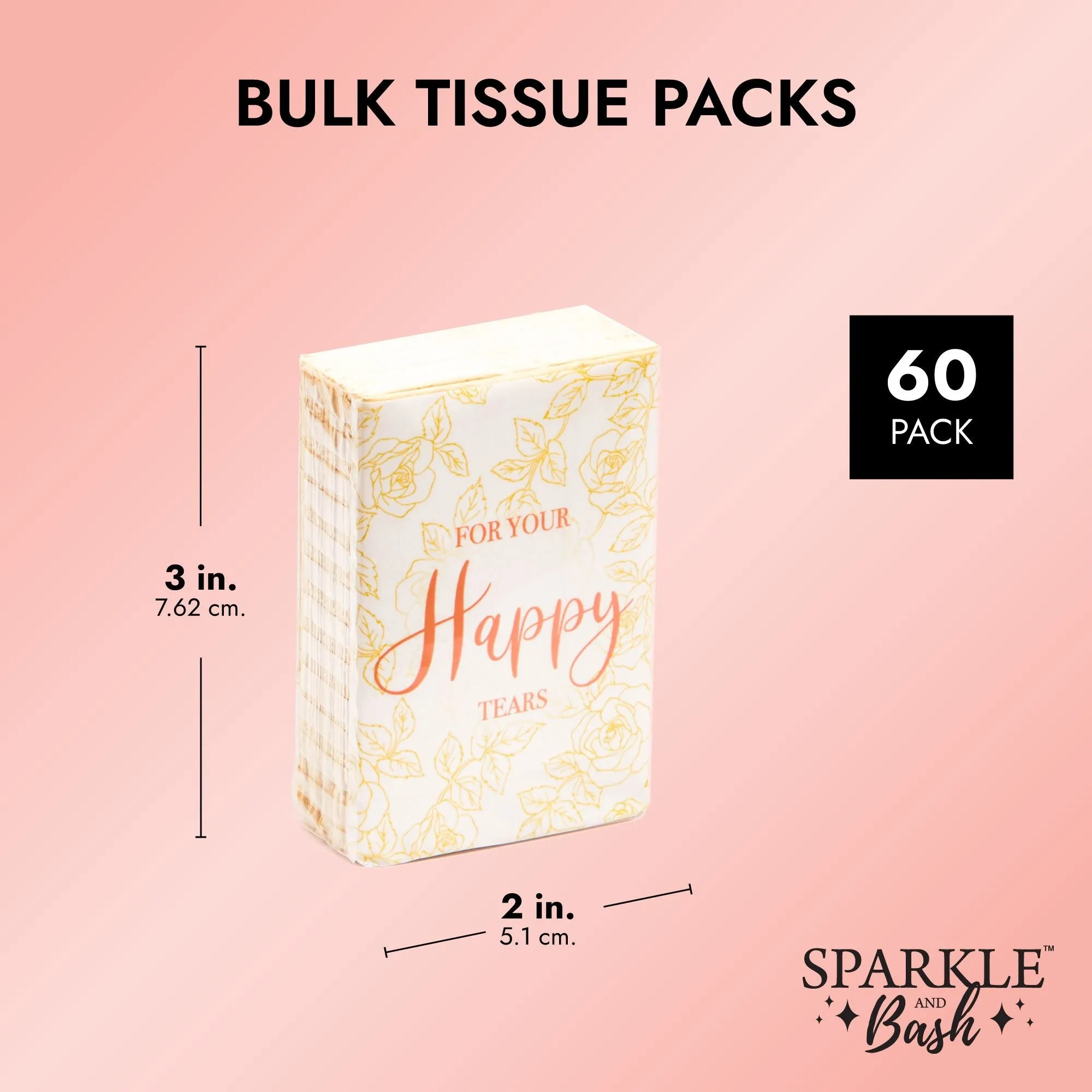 60 Count Bulk Wedding Tissues Packs for Guests, For Your Happy Tears, Individual Pocket Size Facial Tissues, 10 Sheets Each for Funerals or Graduation Party Favors (2.9 x 2 In)