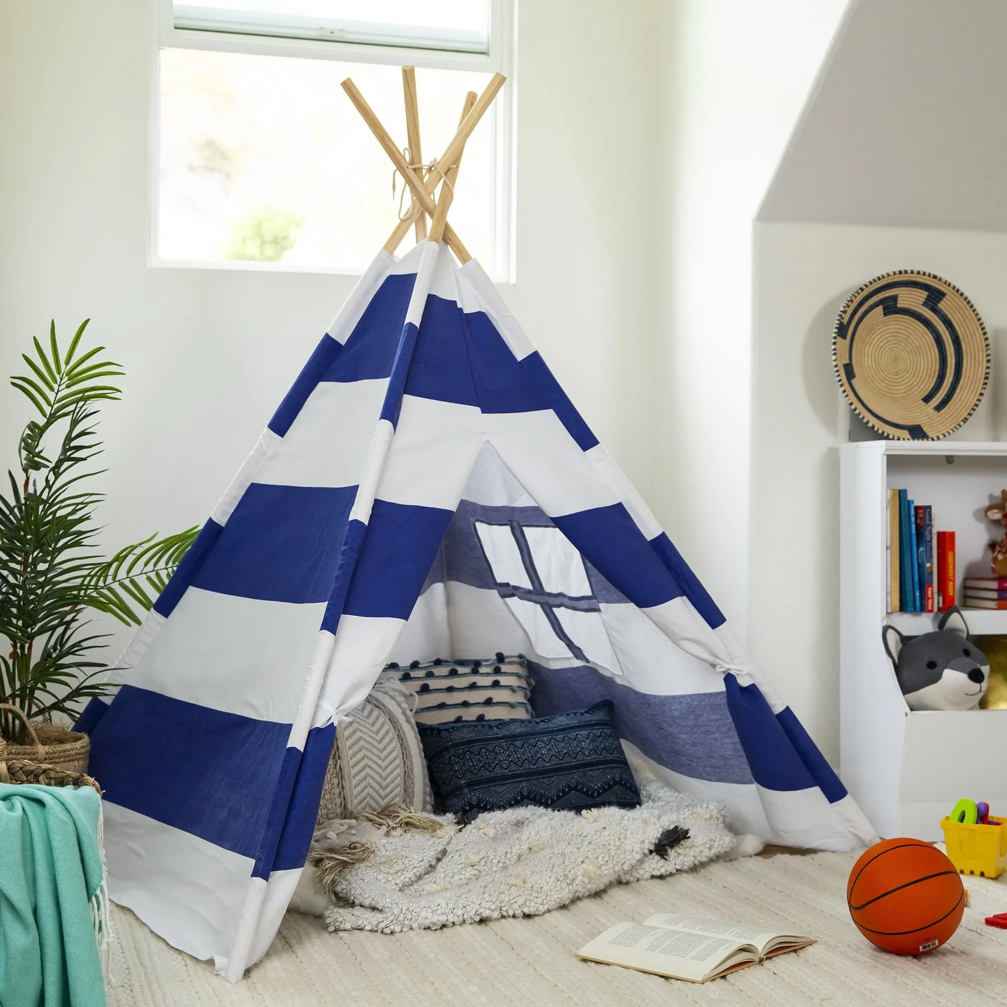 6ft Kids Pretend Cotton Teepee Play Tent w/ Mesh Window, Carrying Case