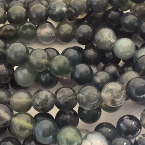 8mm Round Gemstone Beads - Green Moss Agate  (10 Pack)