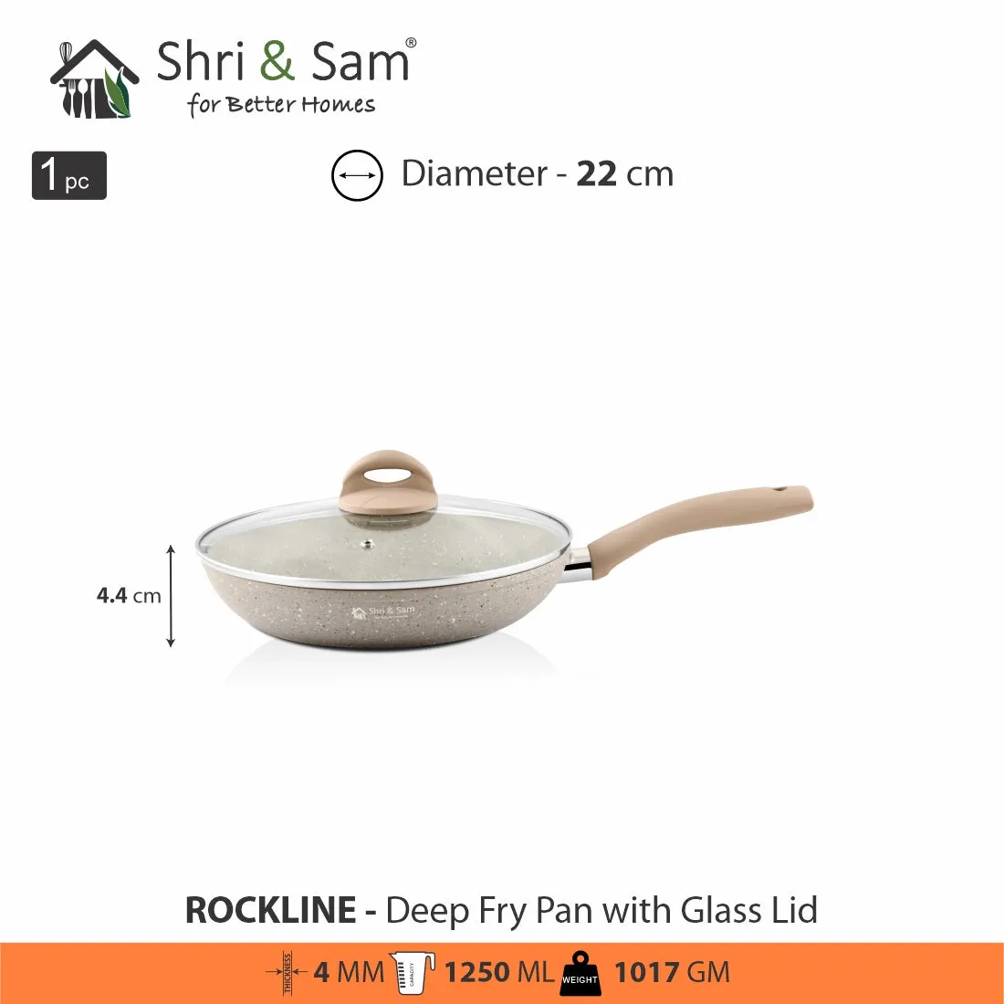 Aluminium Non-Stick Deep Fry Pan with Glass Lid Rockline