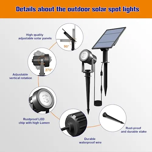 APONUO Solar Spot Lights Outdoor 4-in-1 Solar Landscape Lighting Dusk to Dawn Solar Uplights IP65 Waterproof 9.8ft Cable Outdoor Spot Lights for Yard Pathway Garden Tree Decoration (Warm White)