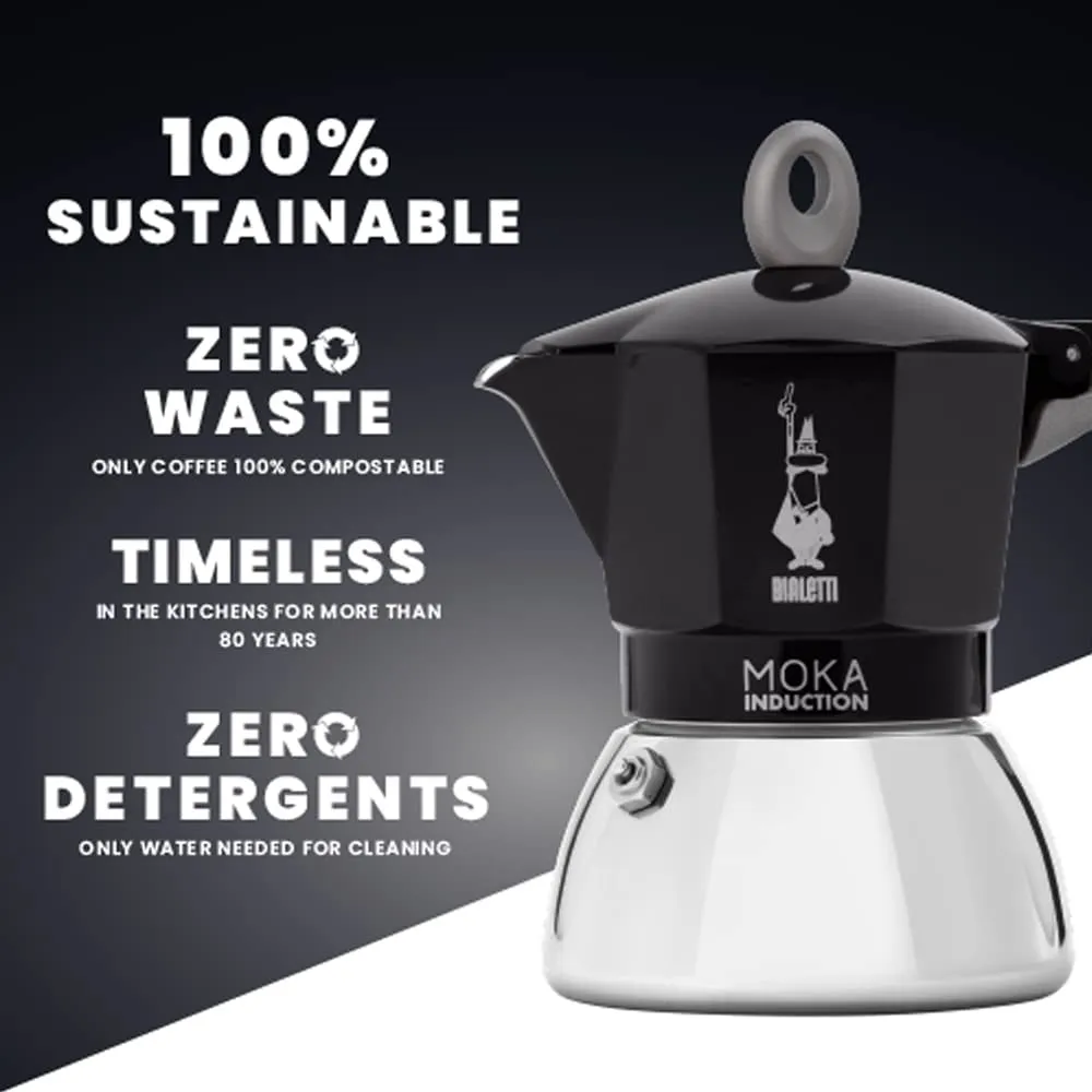 Bialetti - Moka Induction, Moka Pot, Suitable for all Types of Hobs, 6 Cups Espresso (7.9 Oz Espresso), Black