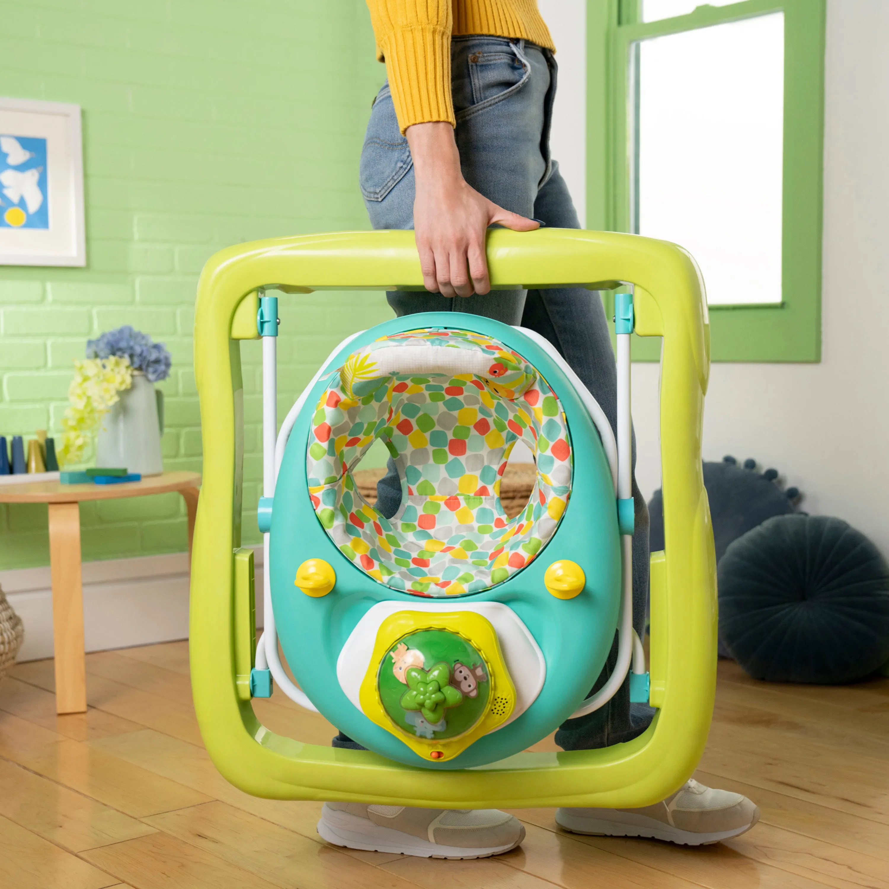 Bright Starts Wanderlights 2-in-1 Baby Walker, Blue Green