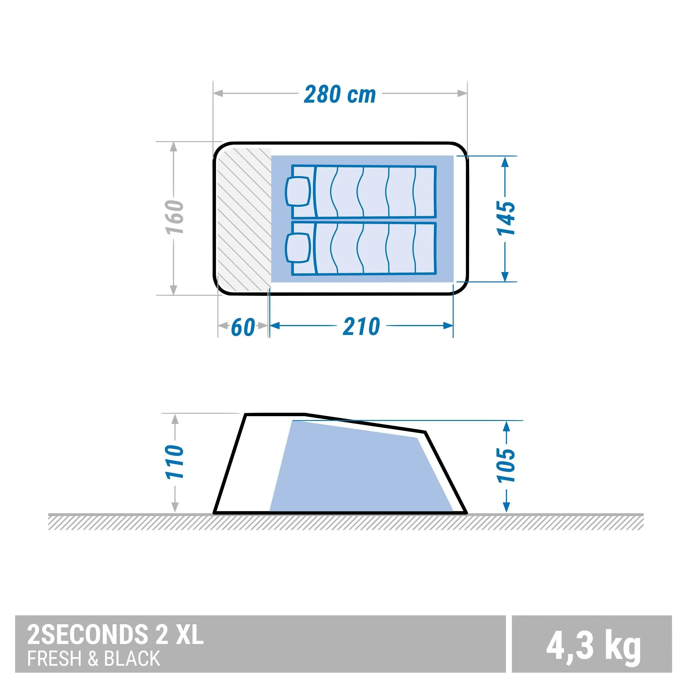 Camping tent Quechua Fresh & Black 2 Seconds XL 2-person, white/blue