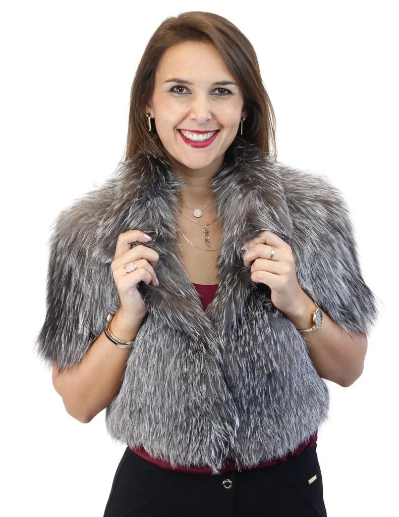 CANADIAN SILVER FOX FUR SHORT SLEEVED BOLERO JACKET