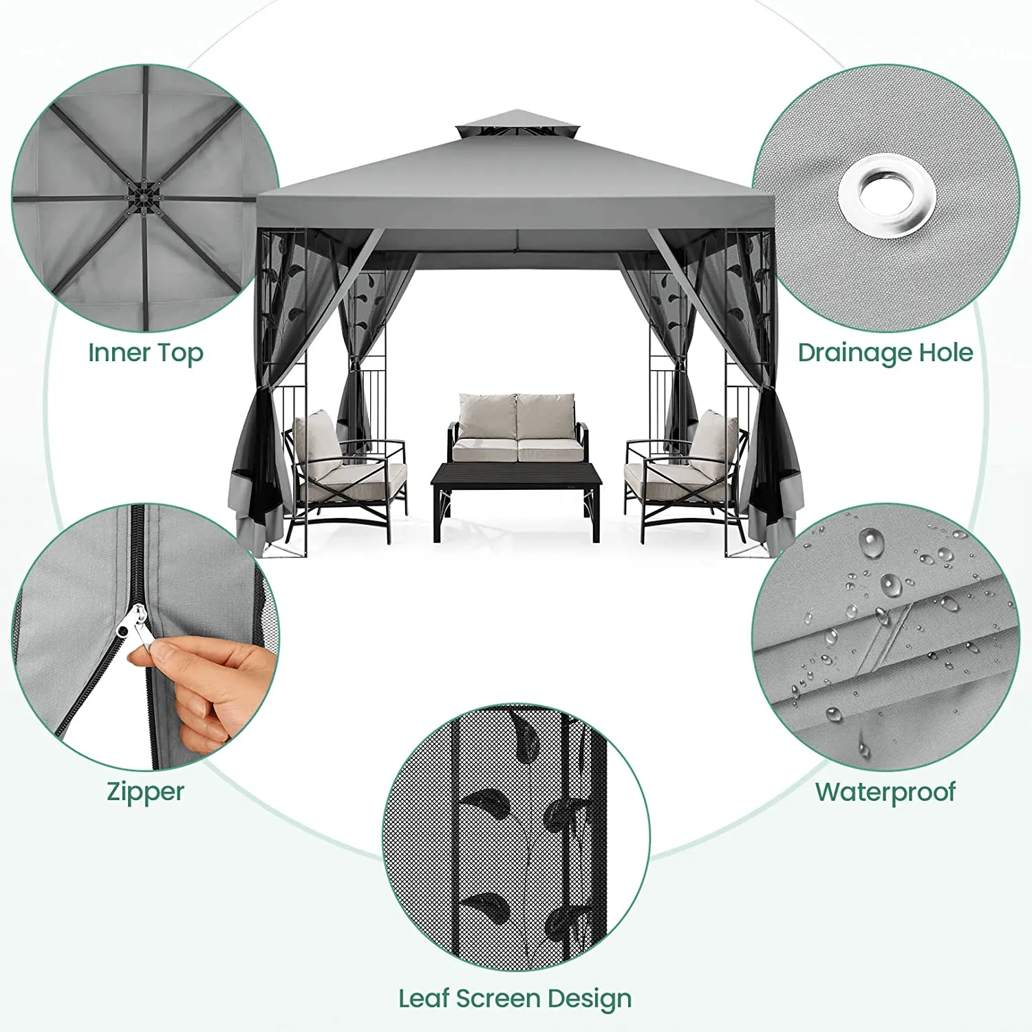 COBIZI 10x10 Outdoor Waterproof Canopy with Mosquito Netting Canopy