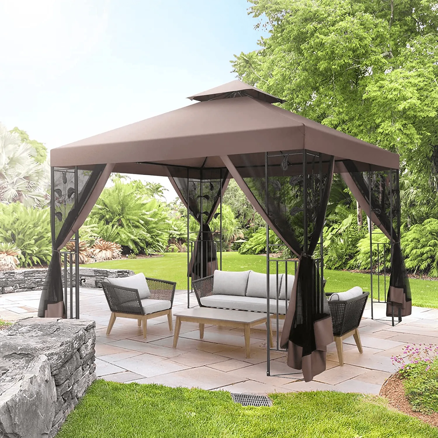 COBIZI 10x10 Outdoor Waterproof Canopy with Mosquito Netting Canopy