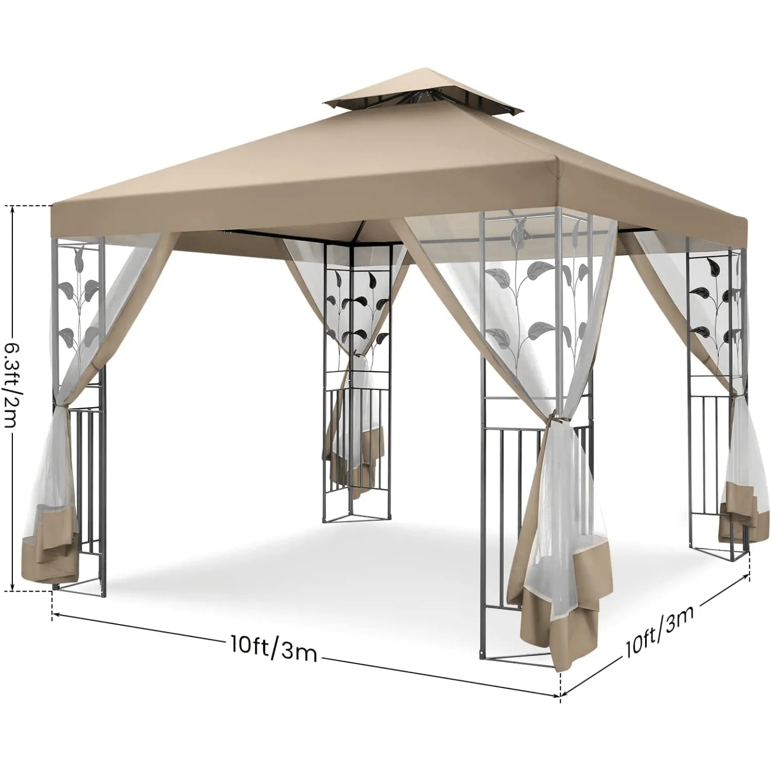 COBIZI 10x10 Outdoor Waterproof Canopy with Mosquito Netting Canopy