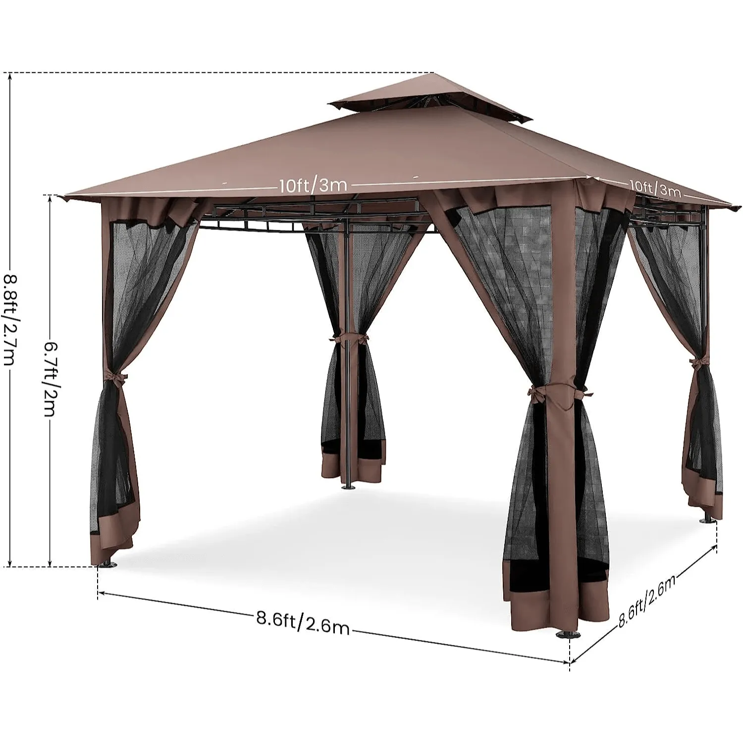 COBIZI Gazebo 10x10 Double Rooftops with Mosquito Netting Waterproof Screened Gazebo