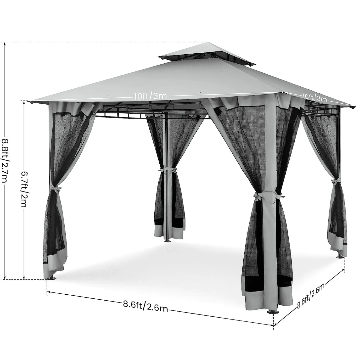 COBIZI Gazebo 10x10 Double Rooftops with Mosquito Netting Waterproof Screened Gazebo