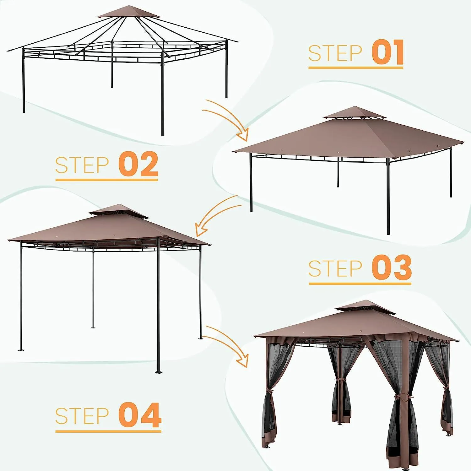 COBIZI Gazebo 10x10 Double Rooftops with Mosquito Netting Waterproof Screened Gazebo