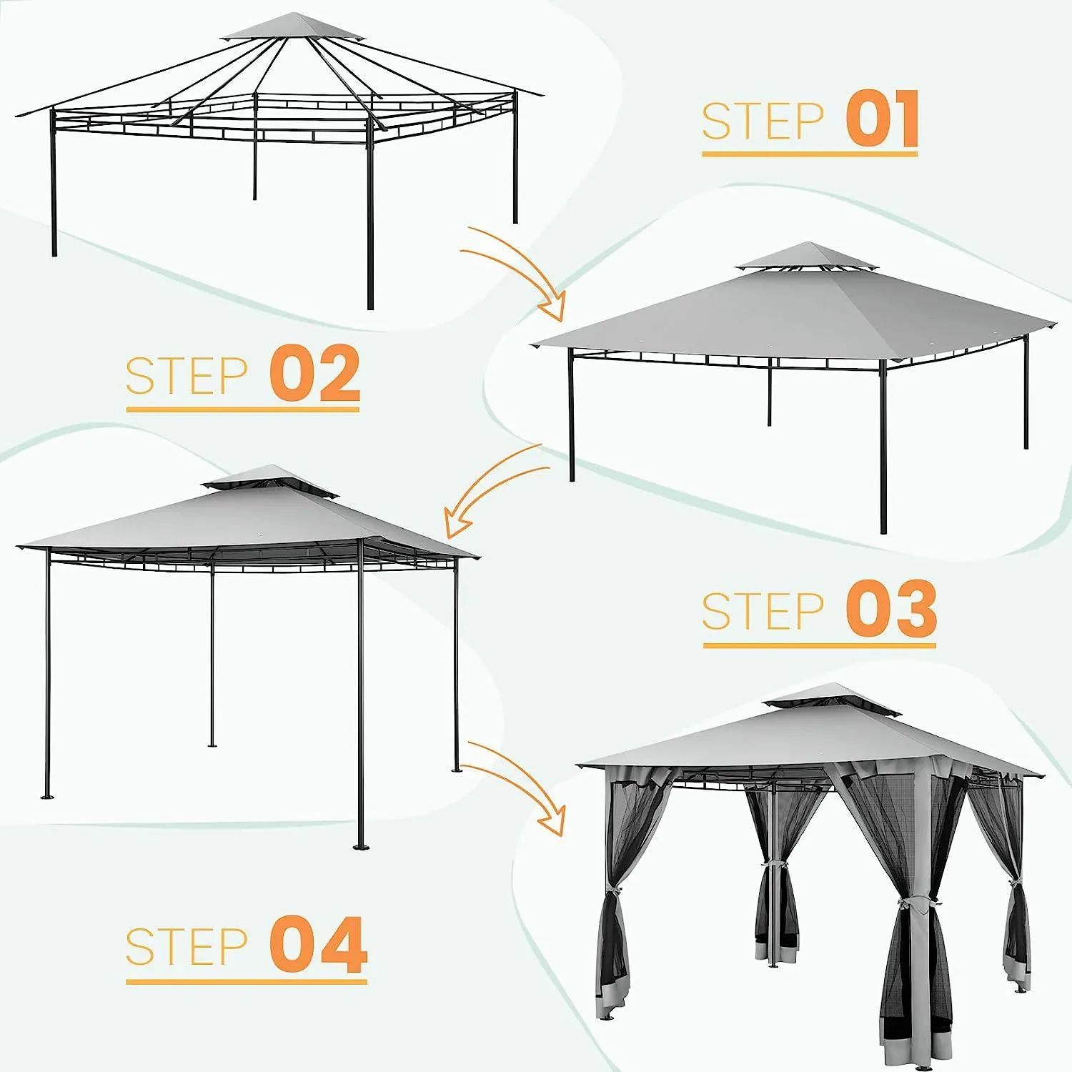 COBIZI Gazebo 10x10 Double Rooftops with Mosquito Netting Waterproof Screened Gazebo