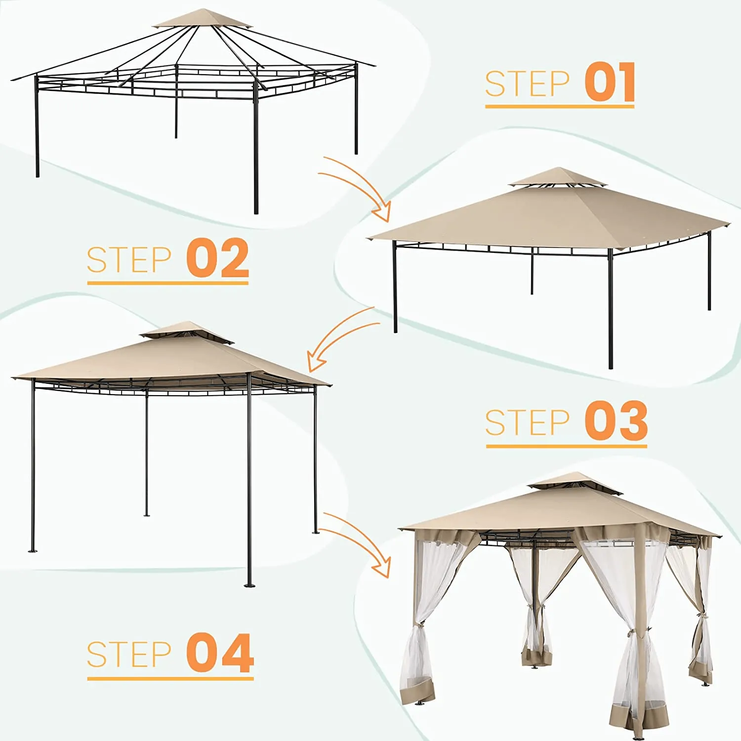 COBIZI Gazebo 10x10 Double Rooftops with Mosquito Netting Waterproof Screened Gazebo