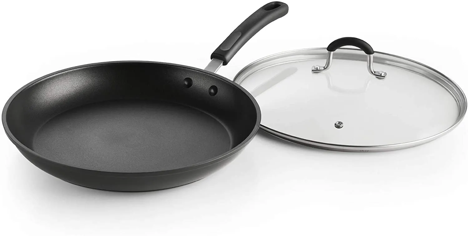 Cook N Home Nonstick Saute Fry Pan Professional Hard Anodized 12 inch Frying Pan with Lid, Dishwasher Safe with Stay-Cool Handles, Black