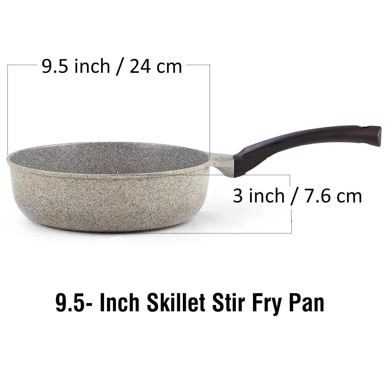 Cook N Home Nonstick Saute Skillet Pan 9-Inch/24cm, Ceramic Marble Coating Deep Frying Pan Wok Stir-Fry Sauté Pan, Earth