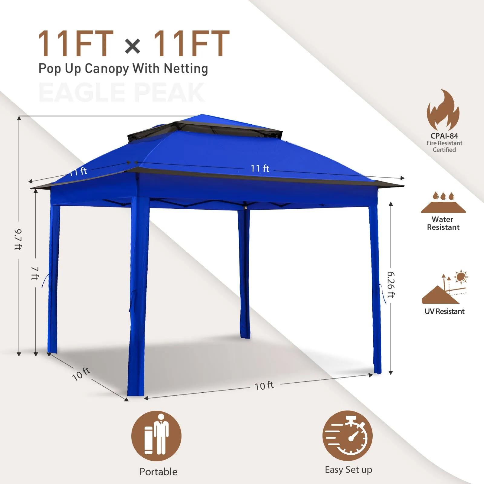 EAGLE PEAK 11x11 Pop-Up Gazebo Tent Instant with Mosquito Netting Outdoor Gazebo Shelter with 121 Square Feet of Shade