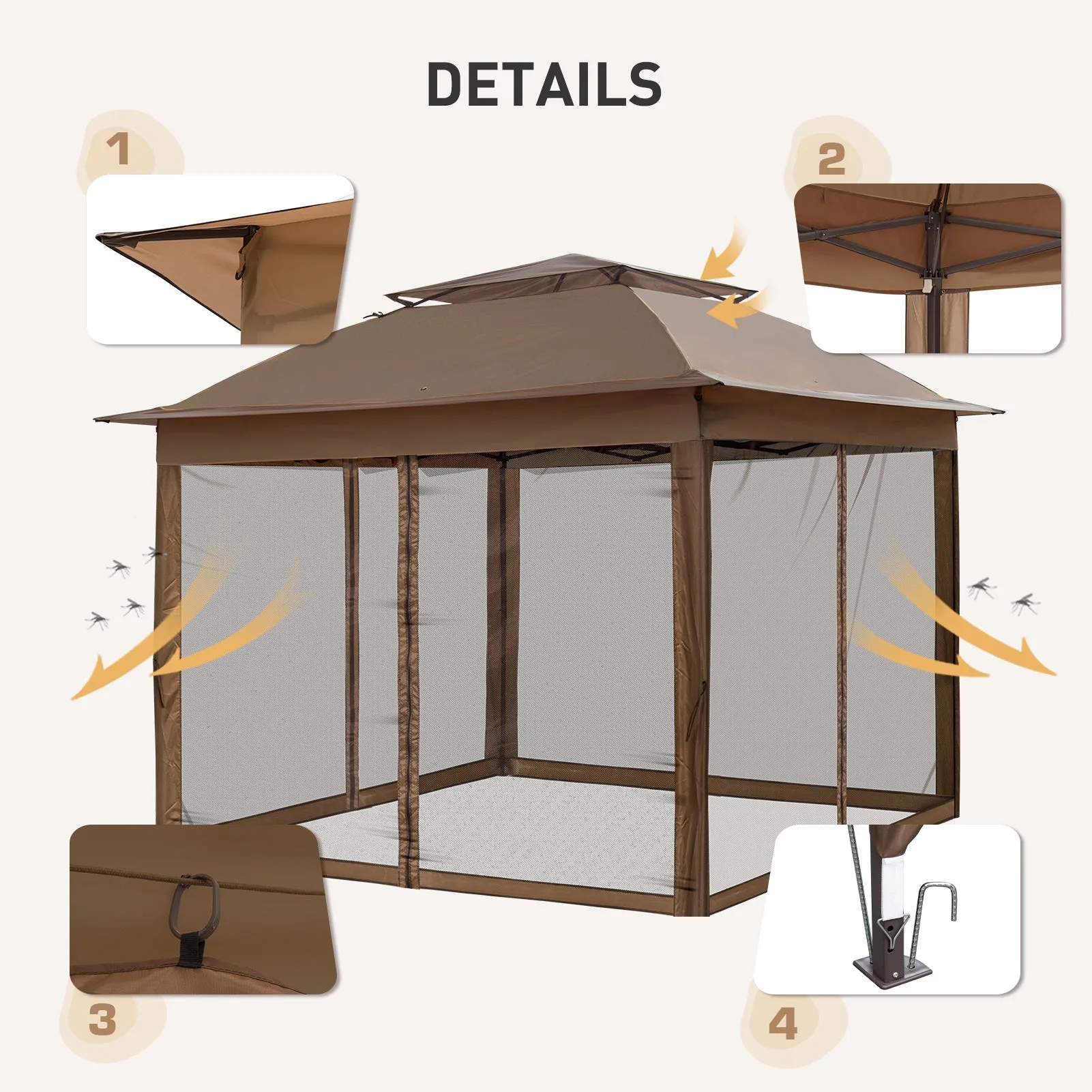 EAGLE PEAK 11x11 Pop-Up Gazebo Tent Instant with Mosquito Netting Outdoor Gazebo Shelter with 121 Square Feet of Shade