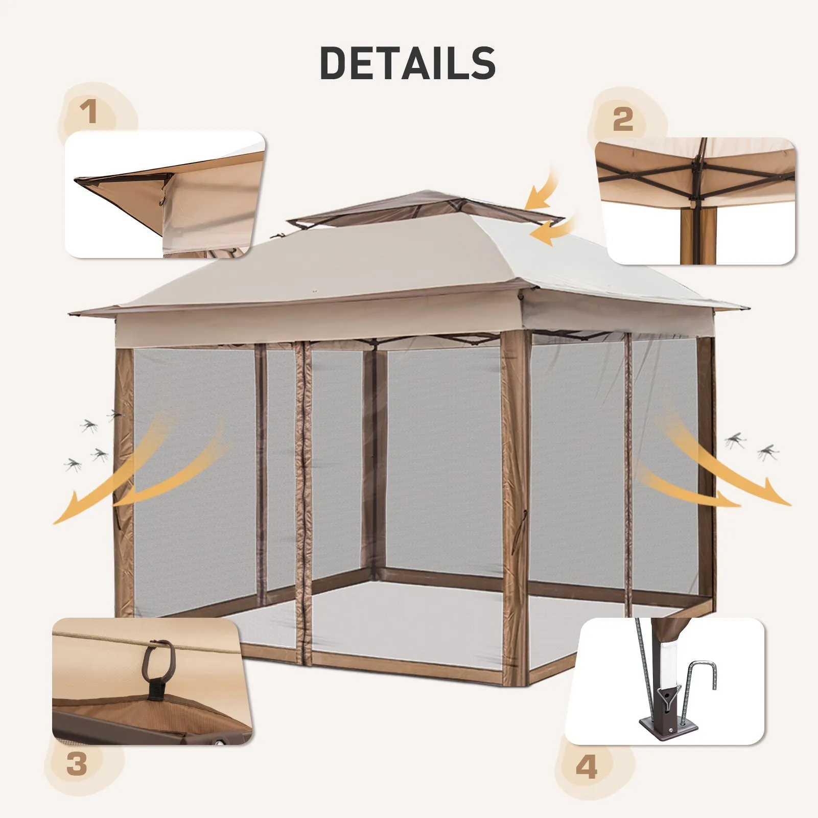 EAGLE PEAK 11x11 Pop-Up Gazebo Tent Instant with Mosquito Netting Outdoor Gazebo Shelter with 121 Square Feet of Shade