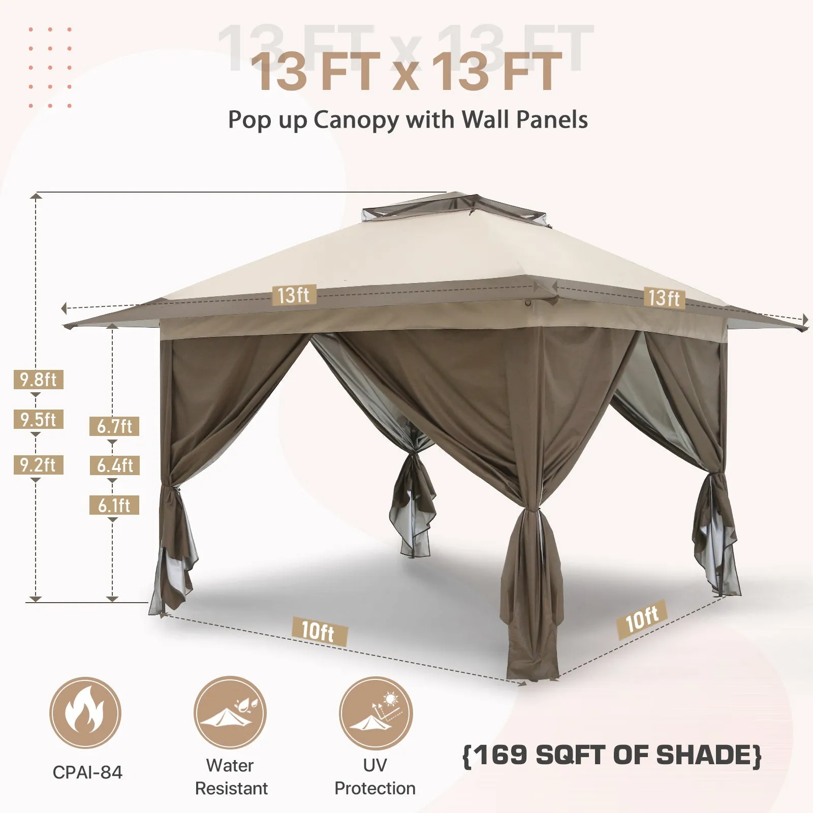 EAGLE PEAK 13x13 Pop Up Gazebo with 4 Wall Panels