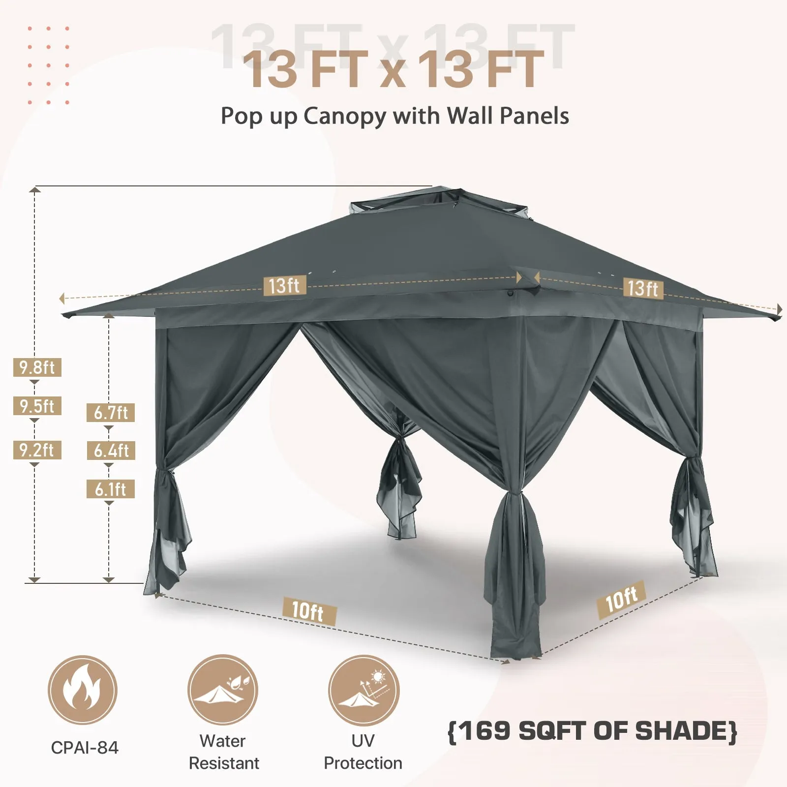 EAGLE PEAK 13x13 Pop Up Gazebo with 4 Wall Panels