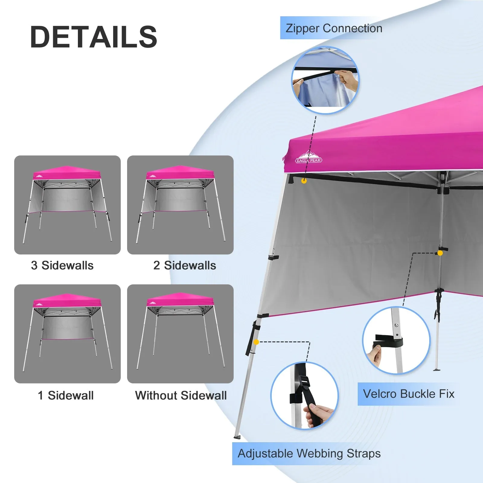 EAGLE PEAK Day Tripper 8x8 Aluminum Super-Lightweight Slant Leg Pop Up Canopy with 3 Removable Walls