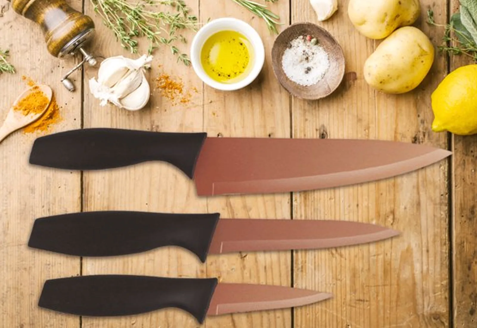 Eternal Copper Coated Knife Set - 3 Essential Kitchen Tools