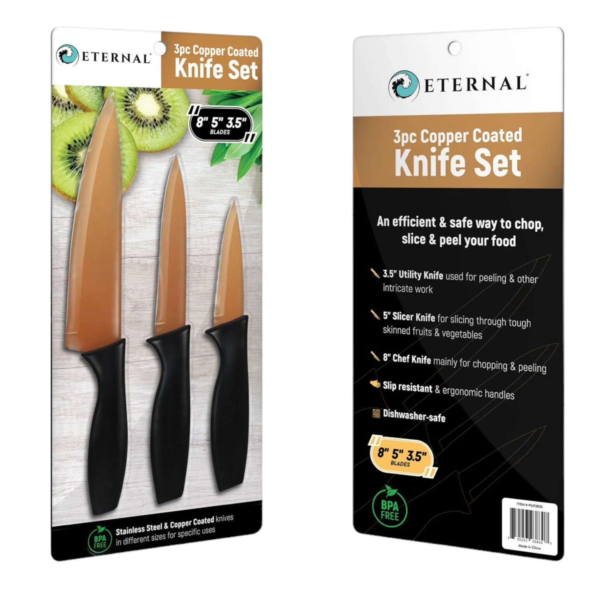 Eternal Copper Coated Knife Set - 3 Essential Kitchen Tools