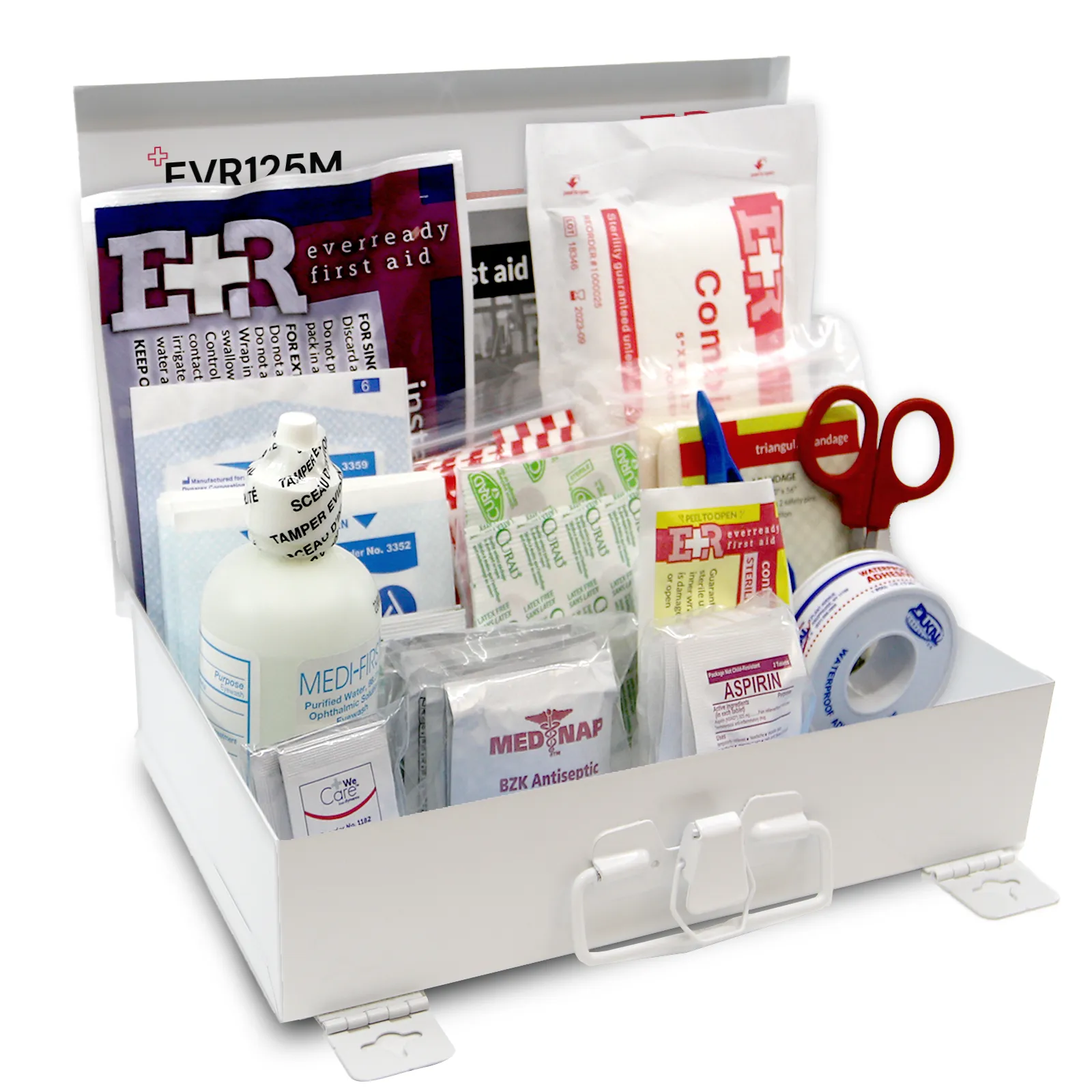 Ever Ready First Aid 107 Piece 25 Person First Aid Kit with Metal Case, OSHA Compliant