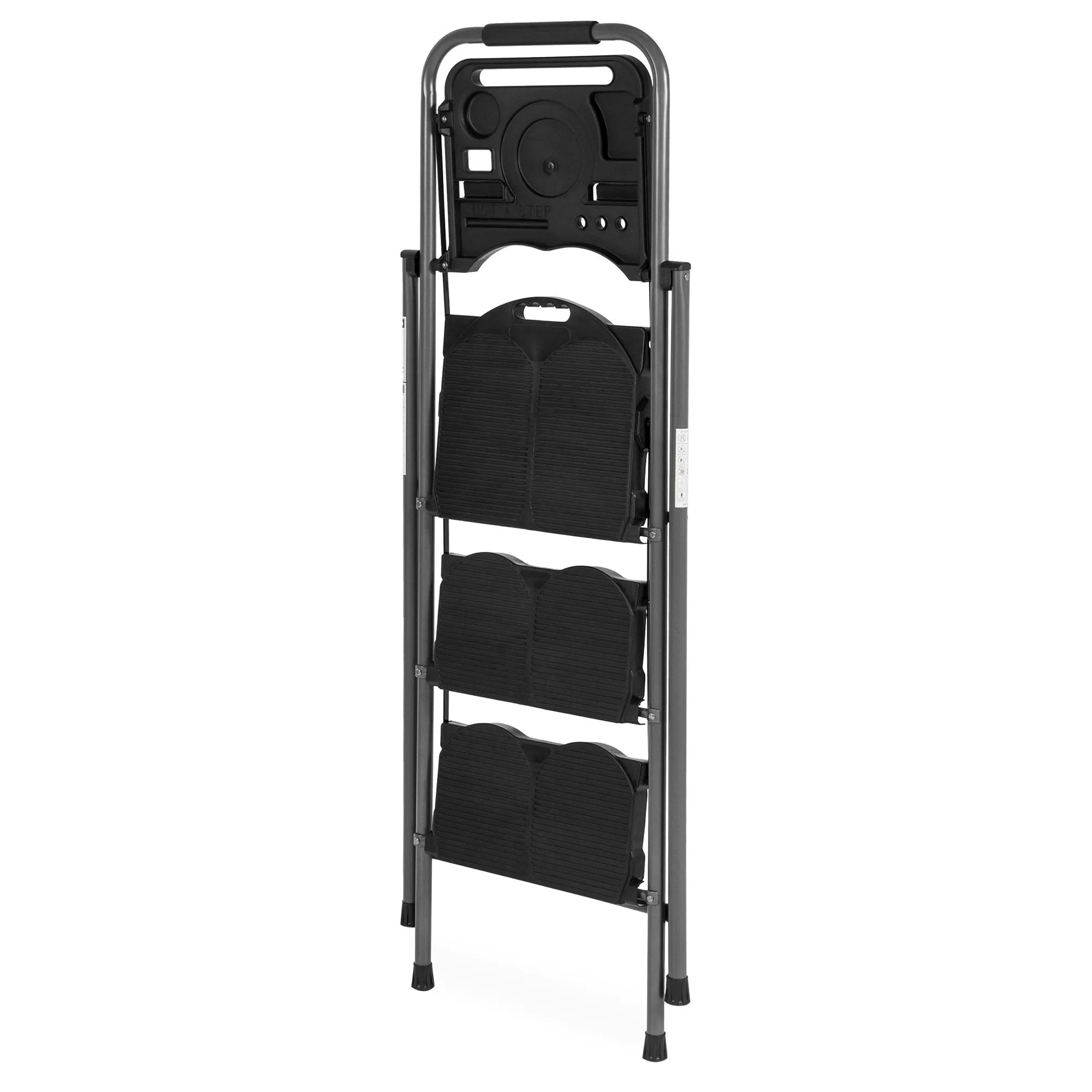 Folding Steel 3-Step Ladder w/ Hand Grip, Wide Steps, 330lbs Capacity