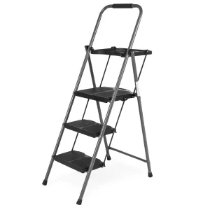 Folding Steel 3-Step Ladder w/ Hand Grip, Wide Steps, 330lbs Capacity