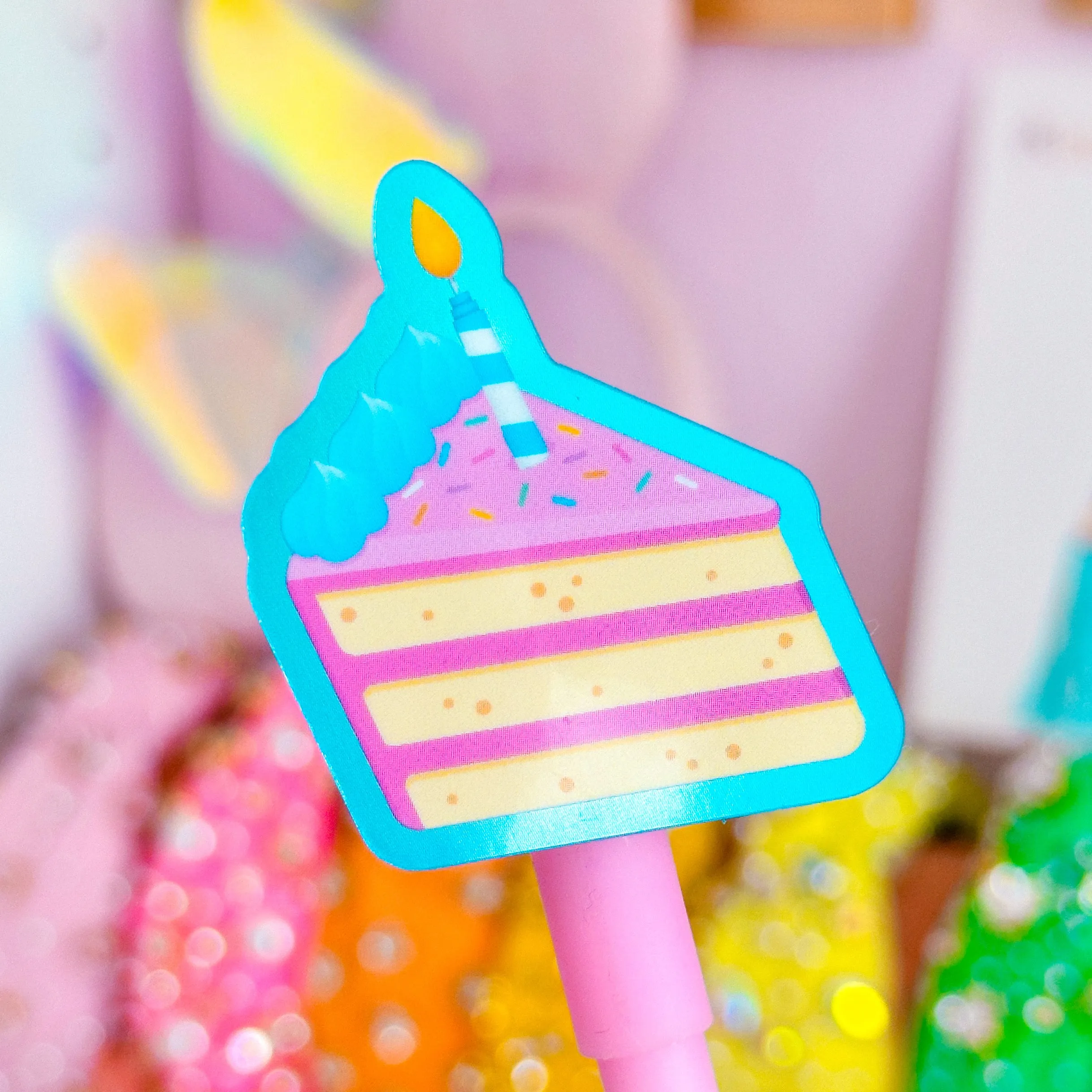 Glitter Waterproof Sticker - Cake Slice