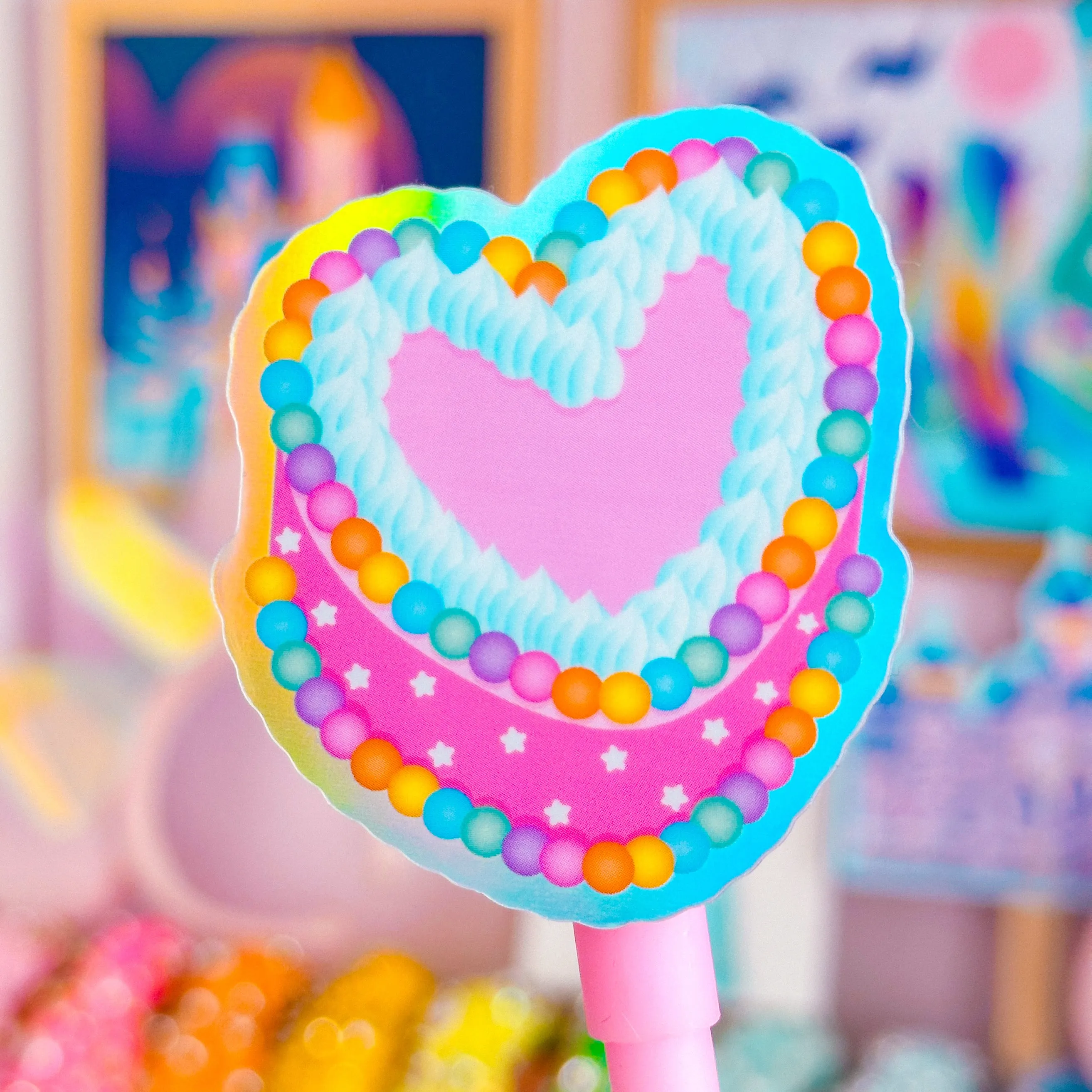 Glitter Waterproof Sticker - Heart Cake