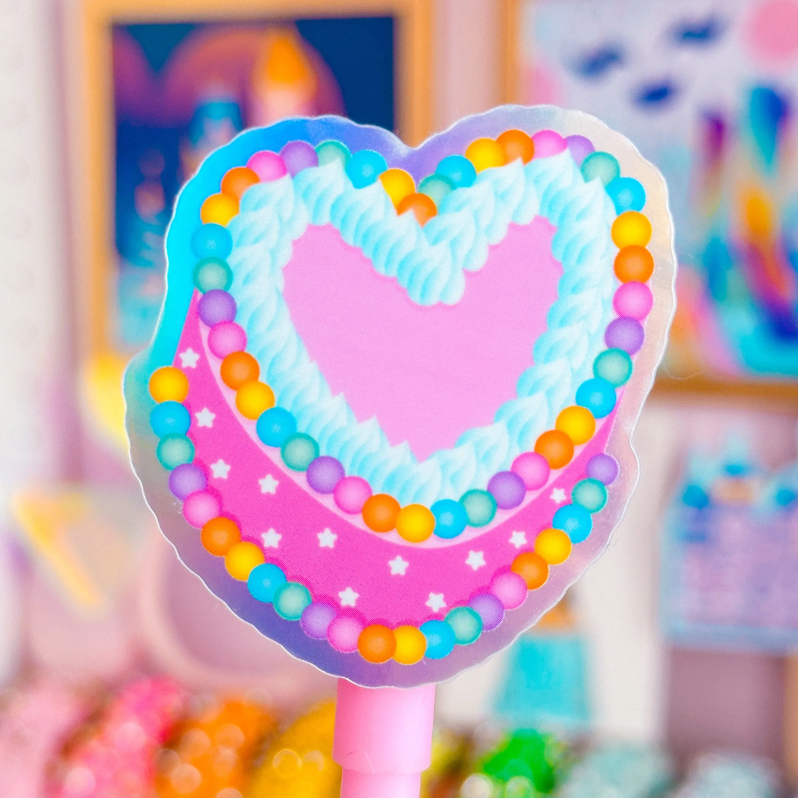 Glitter Waterproof Sticker - Heart Cake