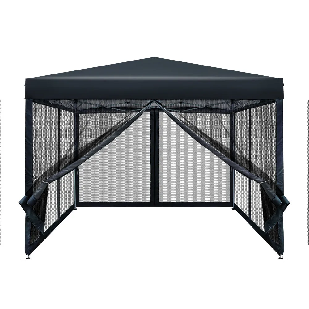 Instahut Gazebo Pop Up Marquee 3x3 Wedding Side Mesh Wall Outdoor Gazebos Black