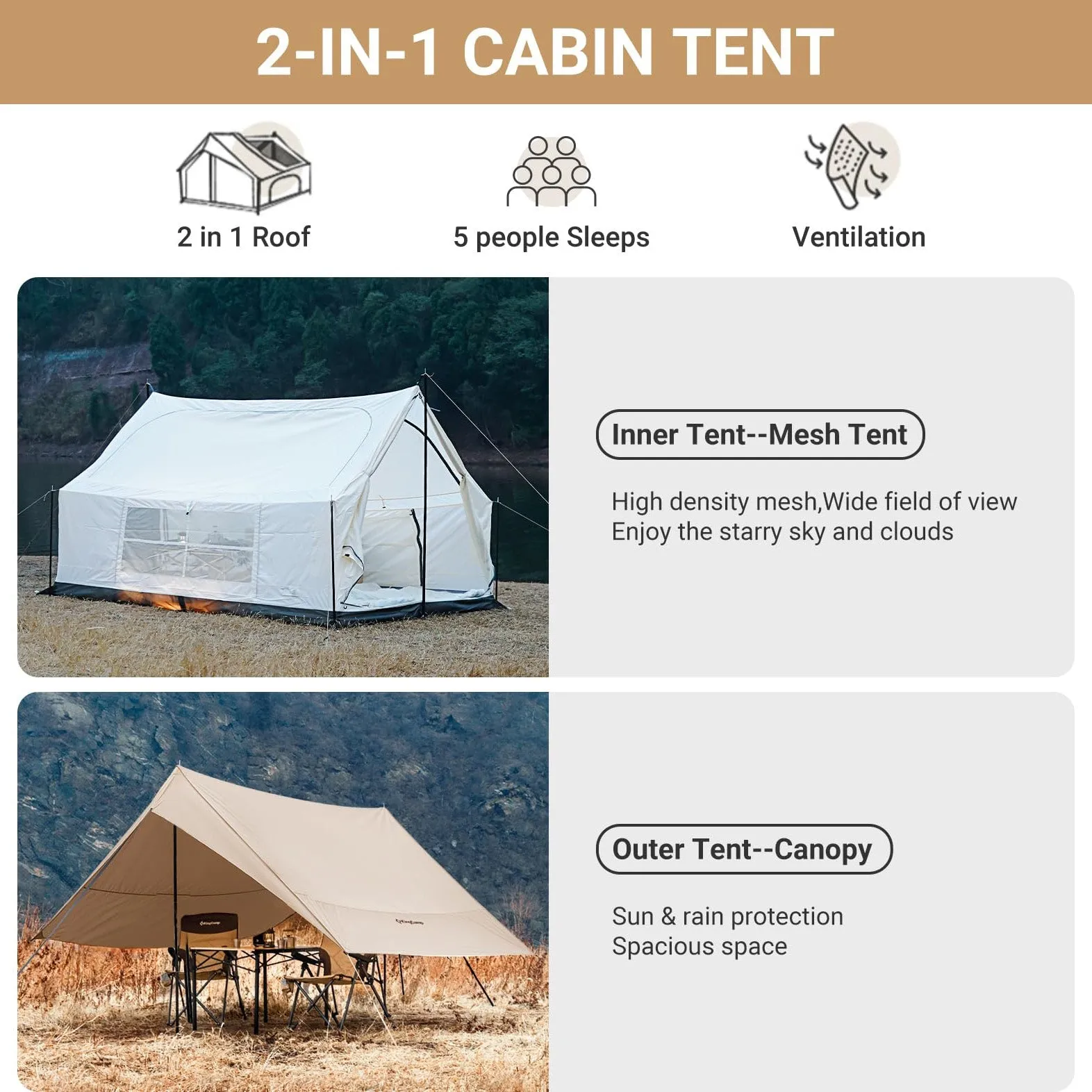 KingCamp Mountain In C2 Cabin Wall Scout Tent