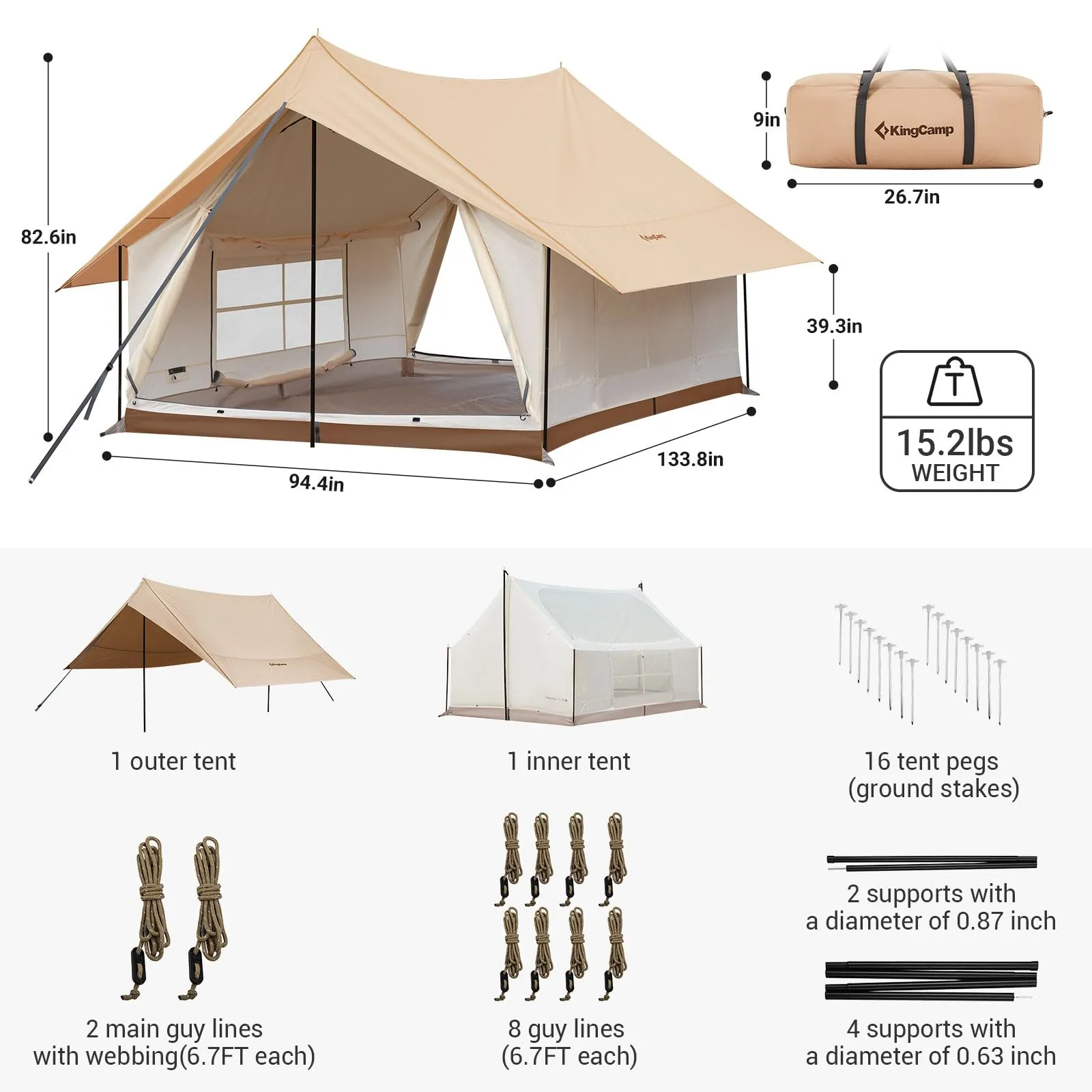 KingCamp Mountain In C2 Cabin Wall Scout Tent